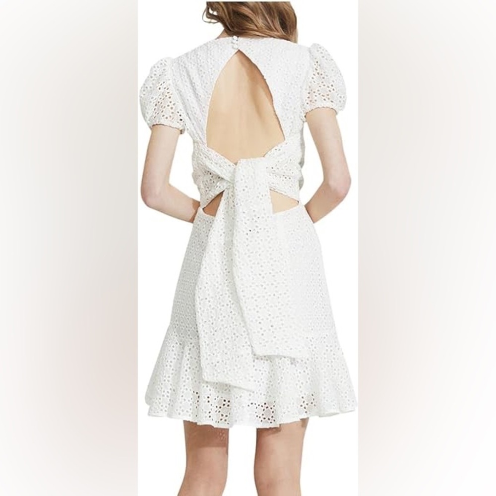 Bardot Womens Nadia Ivory Eyelet Tie Back V-Neck Mini Dress NWT